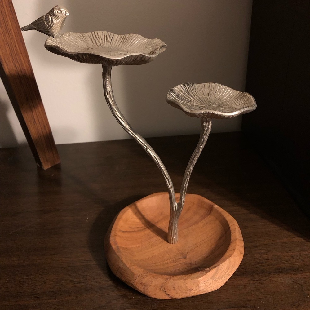 Wood & Metal Functional Bird Lillypad Sculpture Made in India Key & Ring Holder